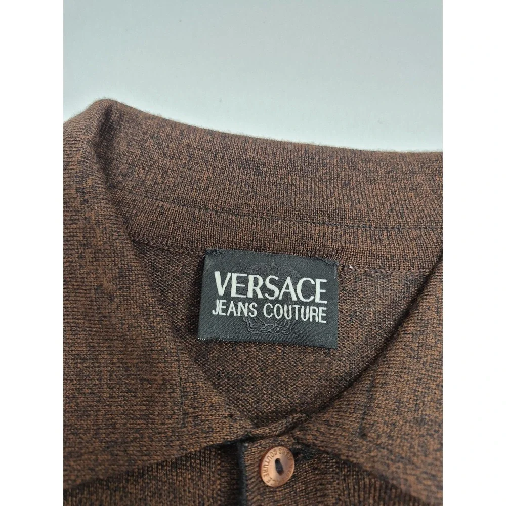 Versace Jeans Couture Wool Sweater Mens XL Brown Collared Knit Pullover VJC Logo